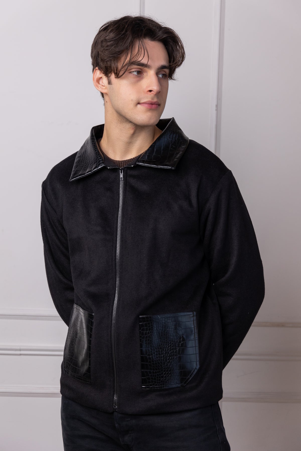 Outwear Jacket with Leather Pockets