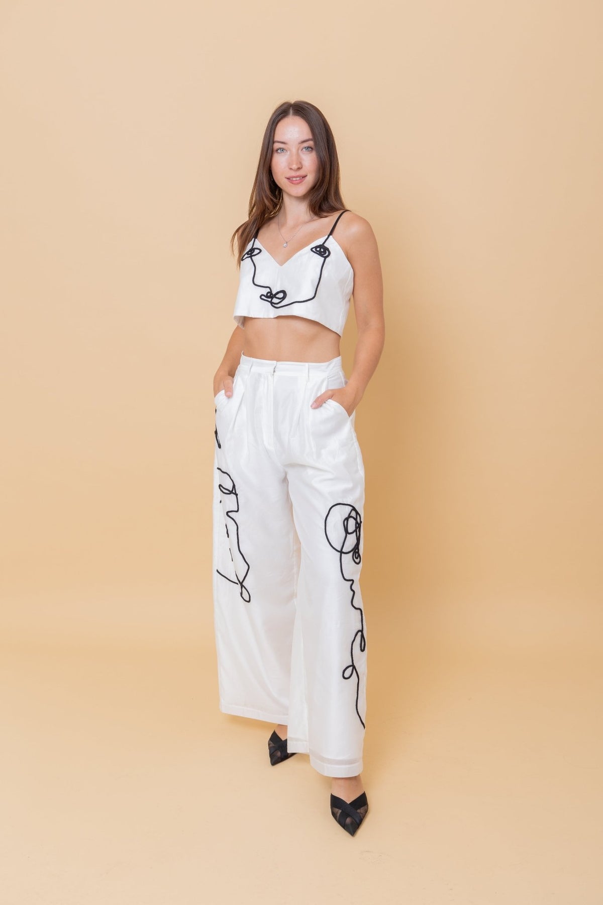 White Embroidered Co-ord Set for Women 