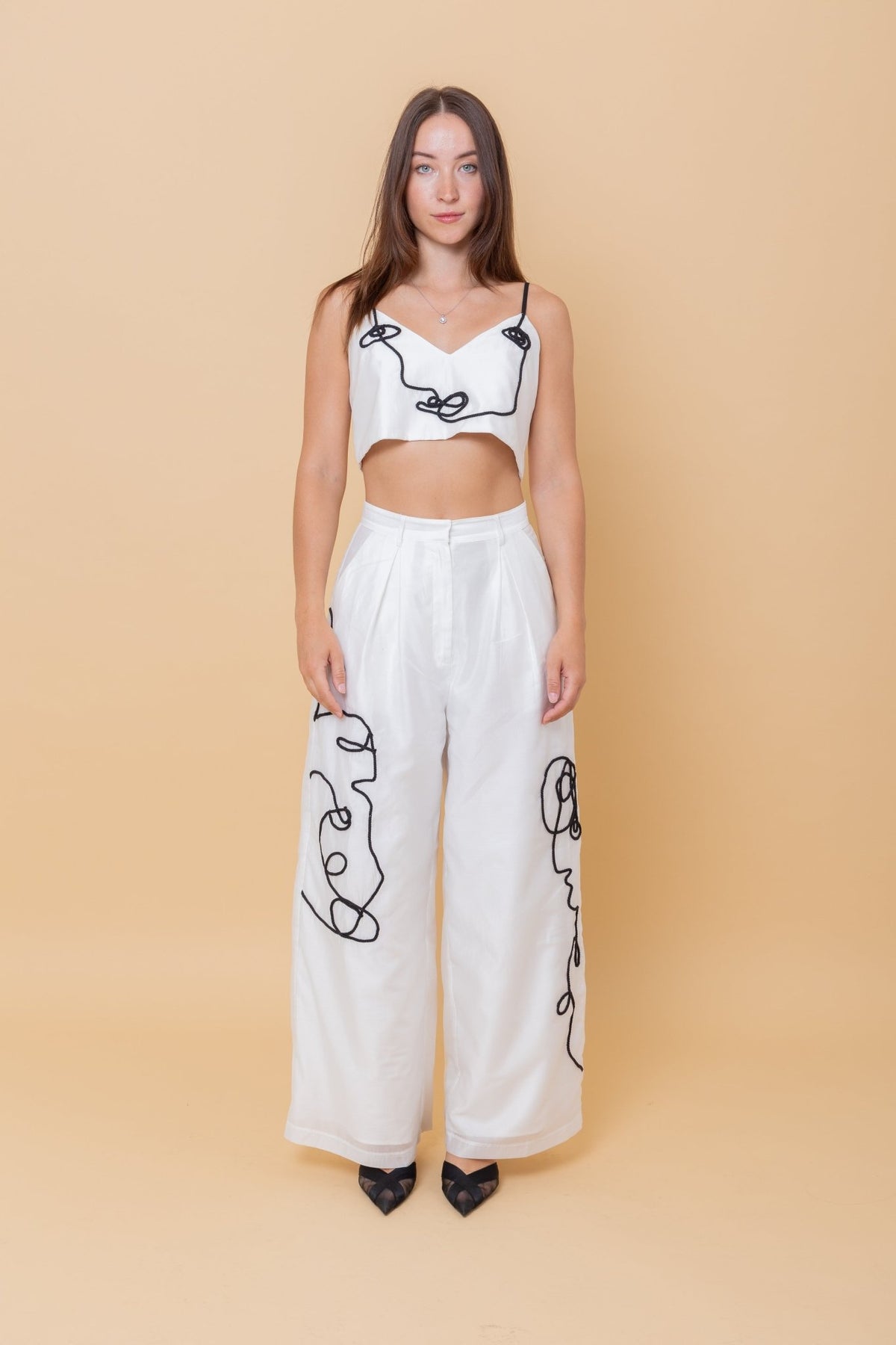 White Embroidered Co-ord Set for Women