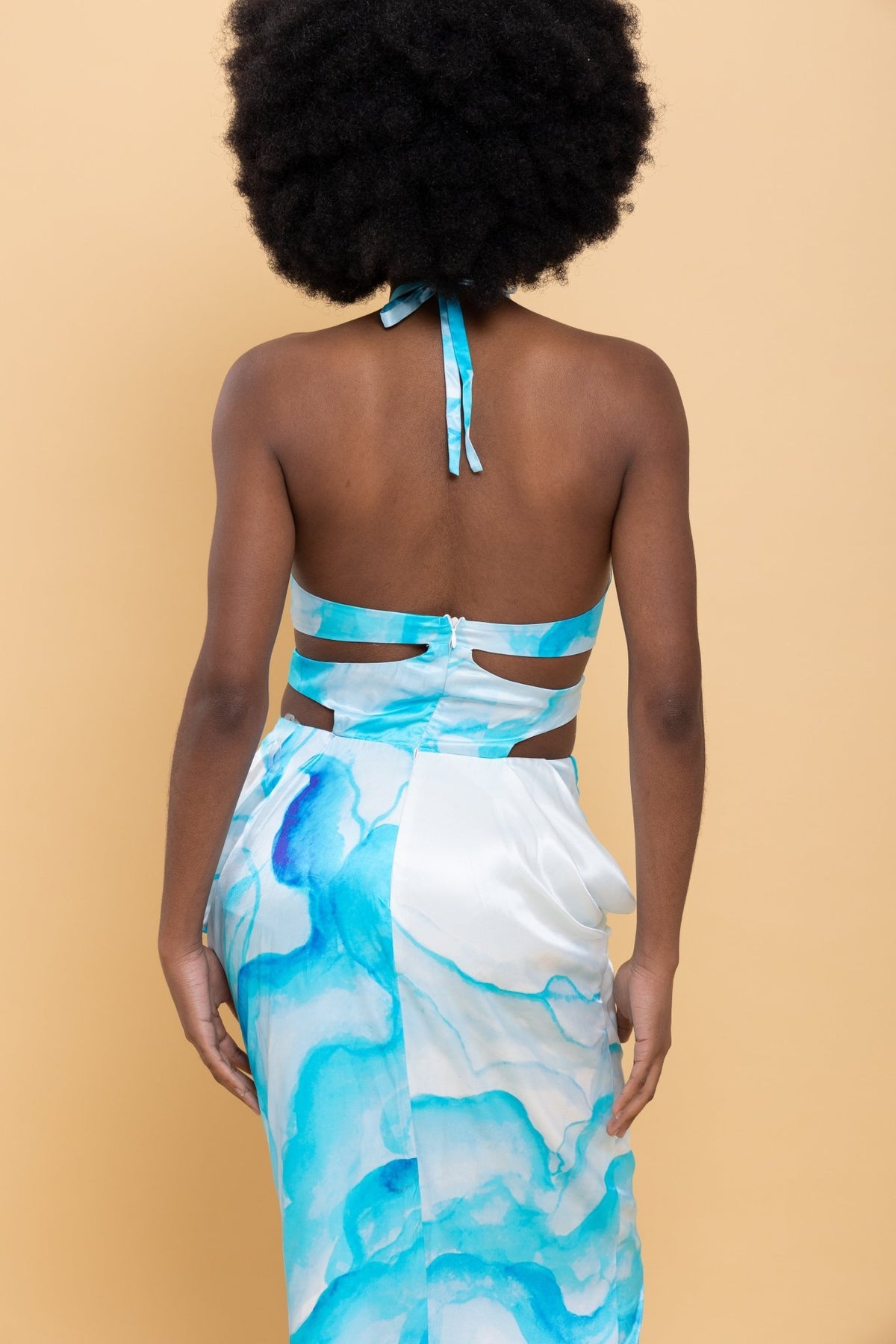 Blue marble print Backless Long Dress online