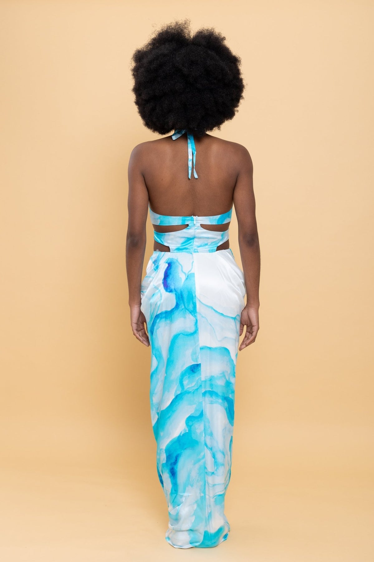 Blue marble print Backless Long Dress online