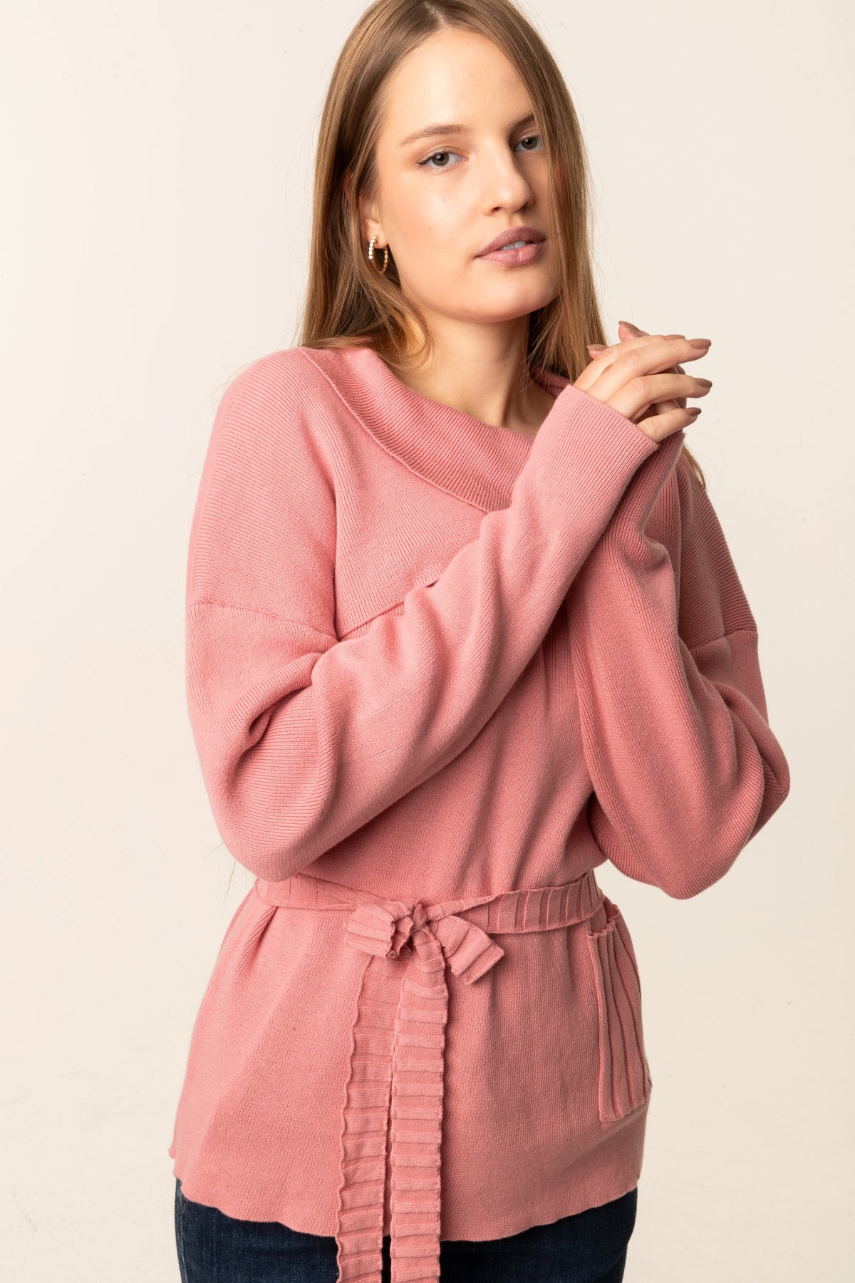 Light Pink Tied Waist Sweater