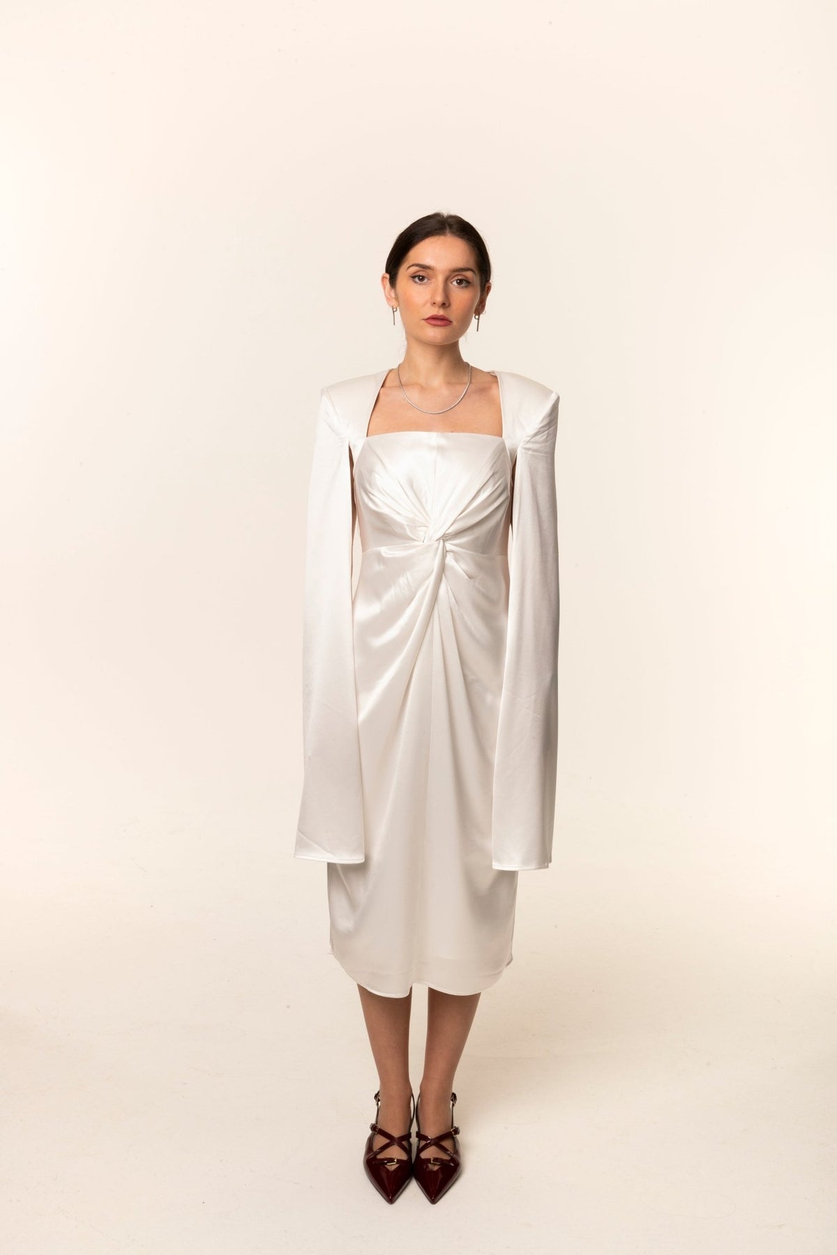 White Satin Shoulder-Drape Dress online