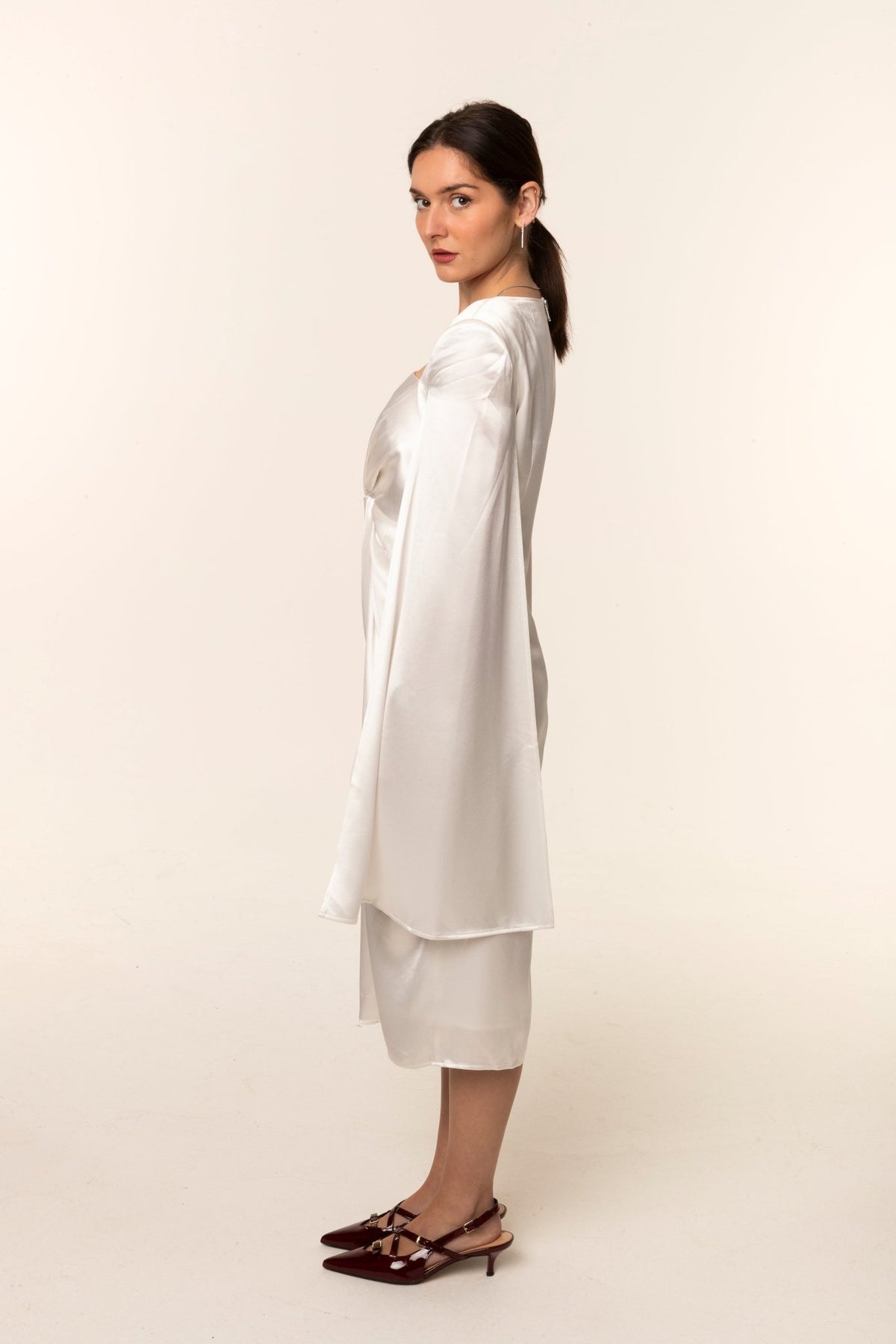 White Satin Shoulder-Drape Dress online