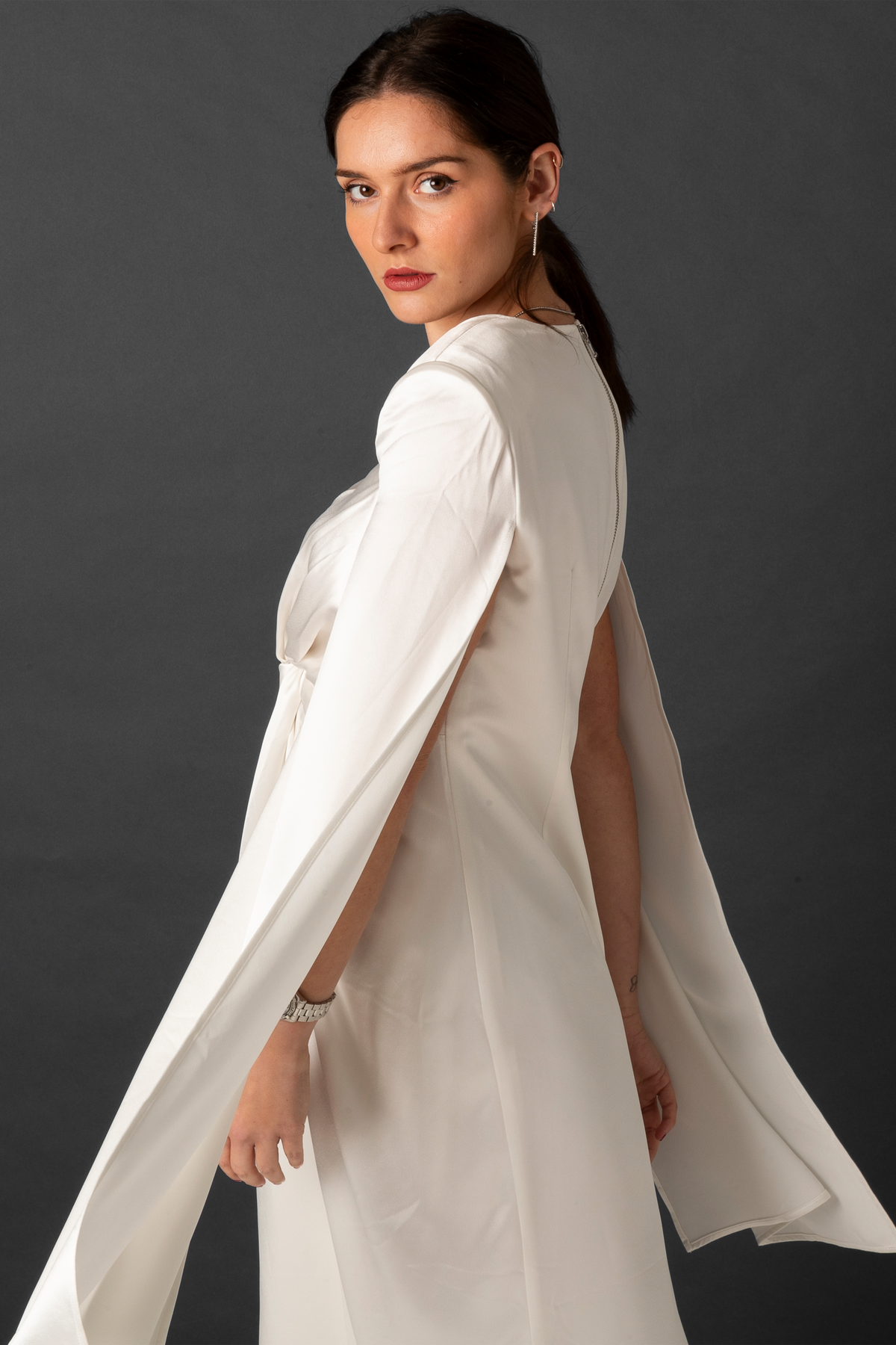 White Satin Shoulder-Drape Dress online