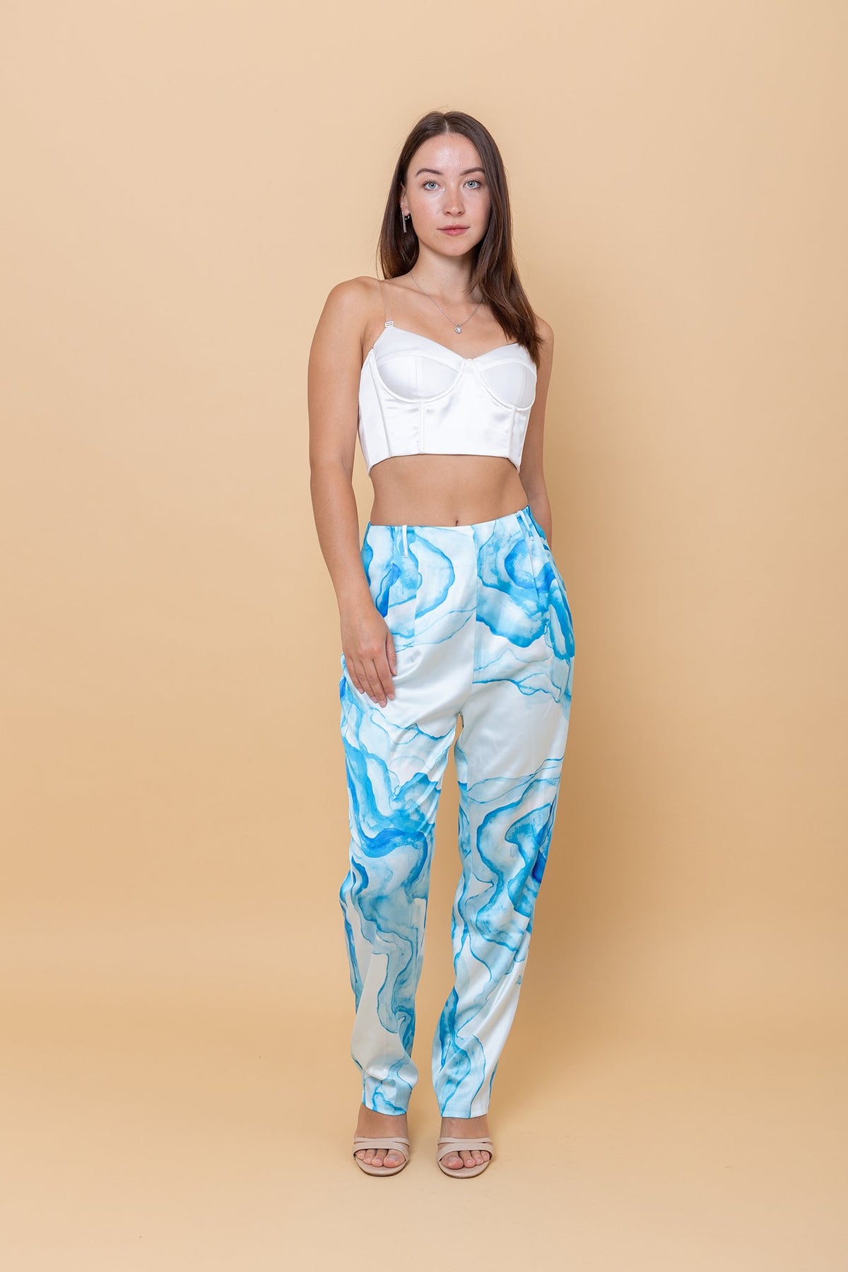 A la mode White Bustier and Blue Marble Pants - #GT#