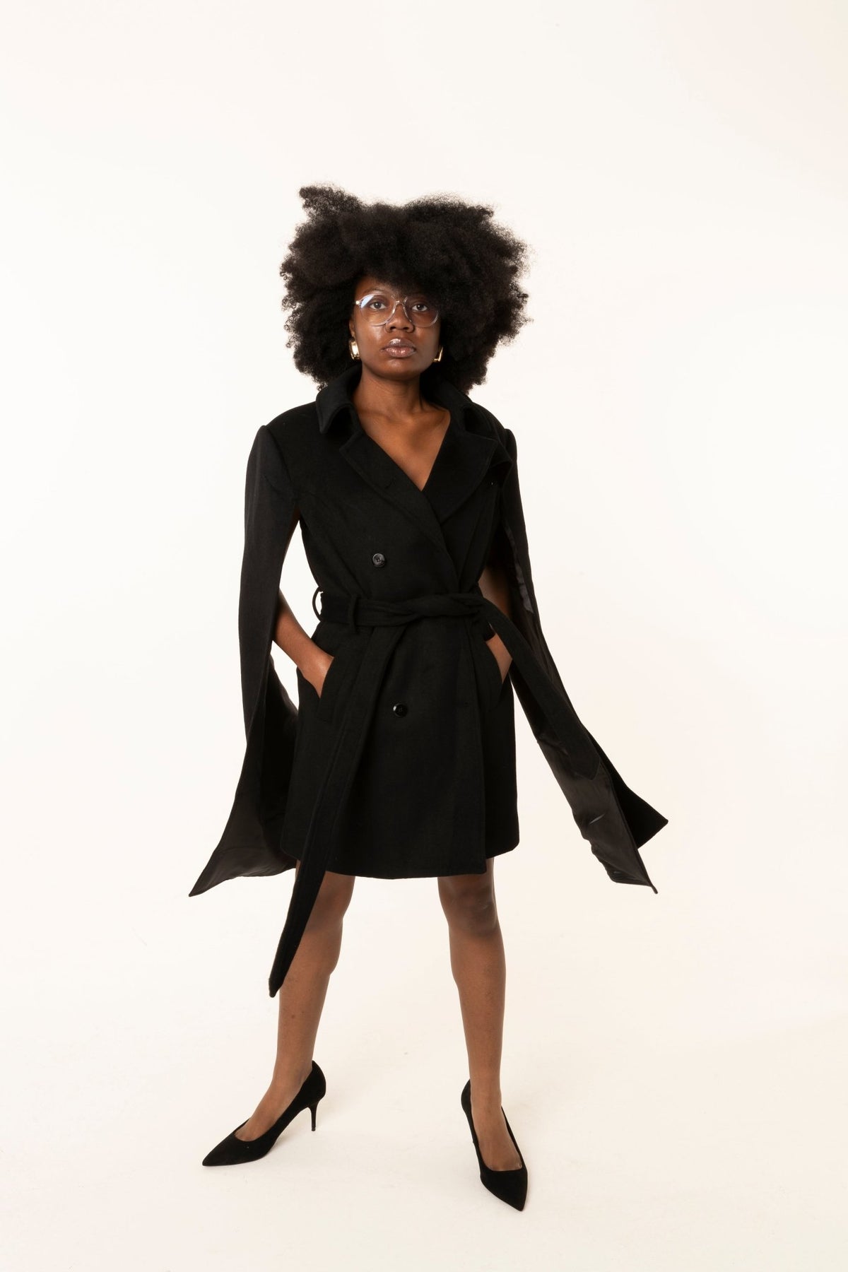 Black Dramatic - Sleeve Wrap Coat - #GT#