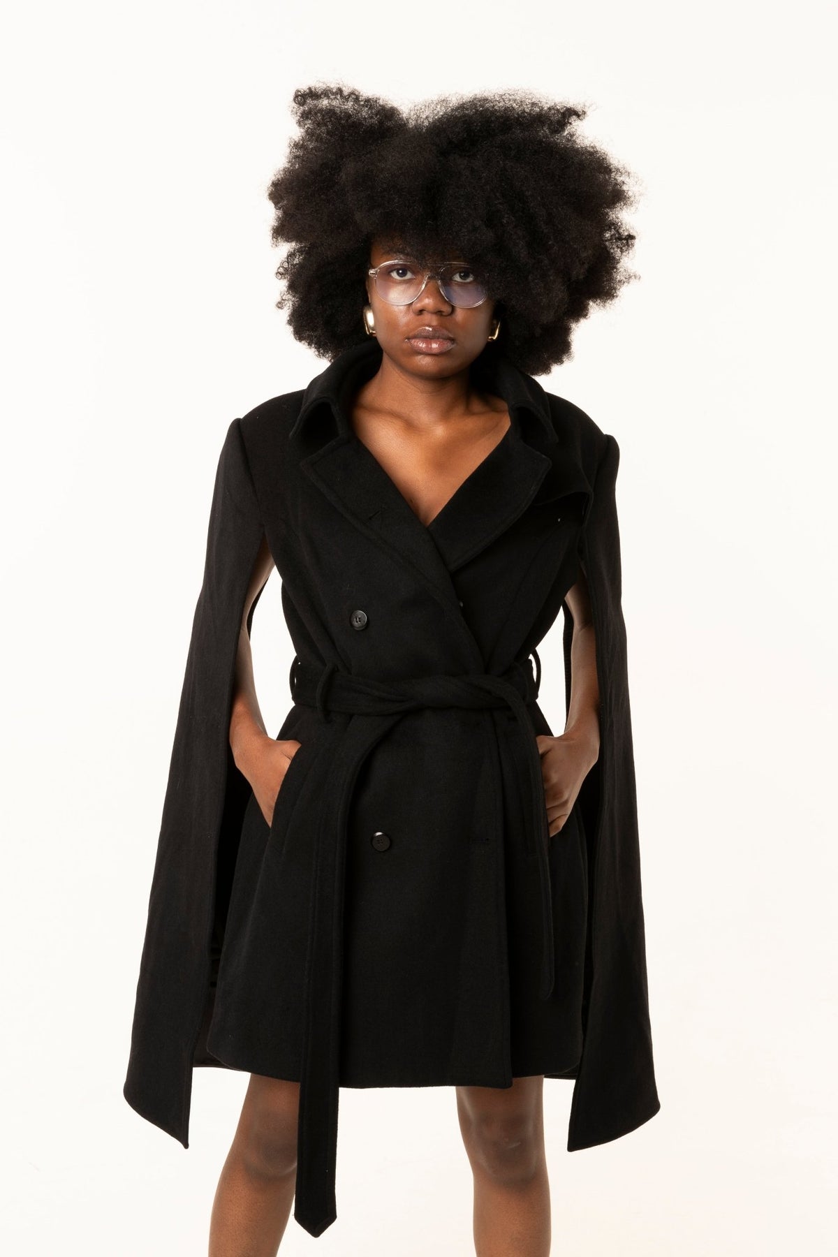 Black Dramatic - Sleeve Wrap Coat - #GT#