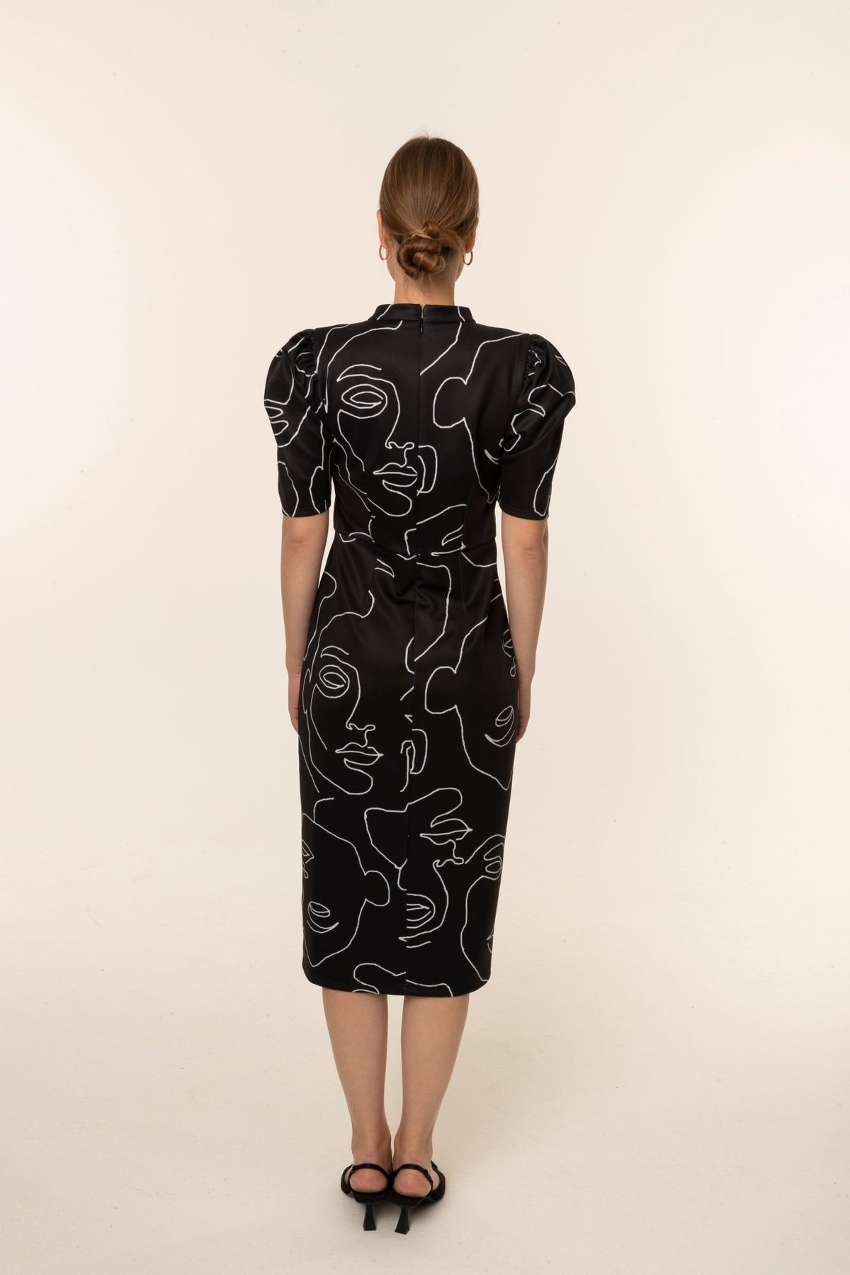 Black Graphic Print Midi Dress - #GT#