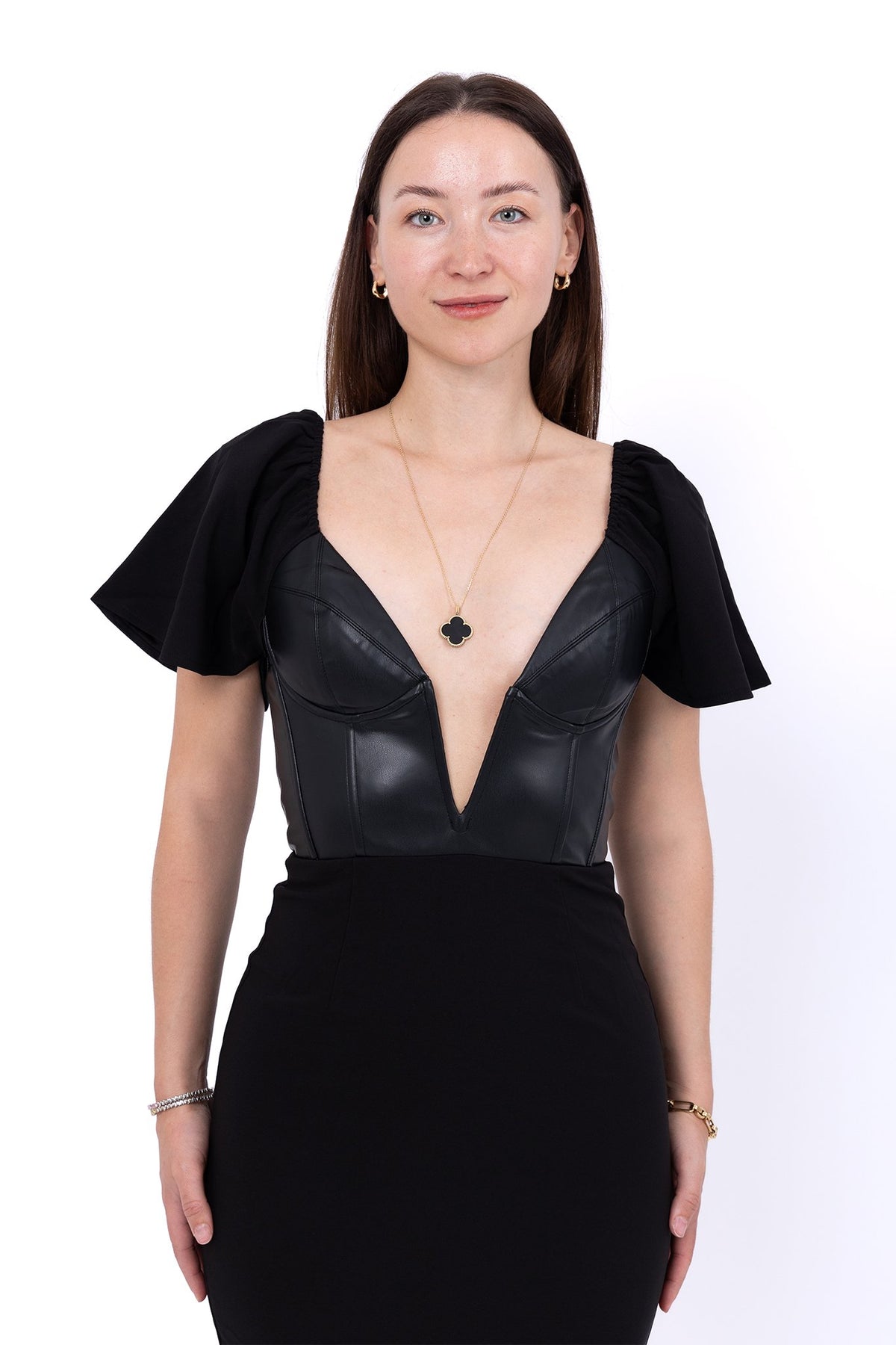 Black leather corset dress - #GT#