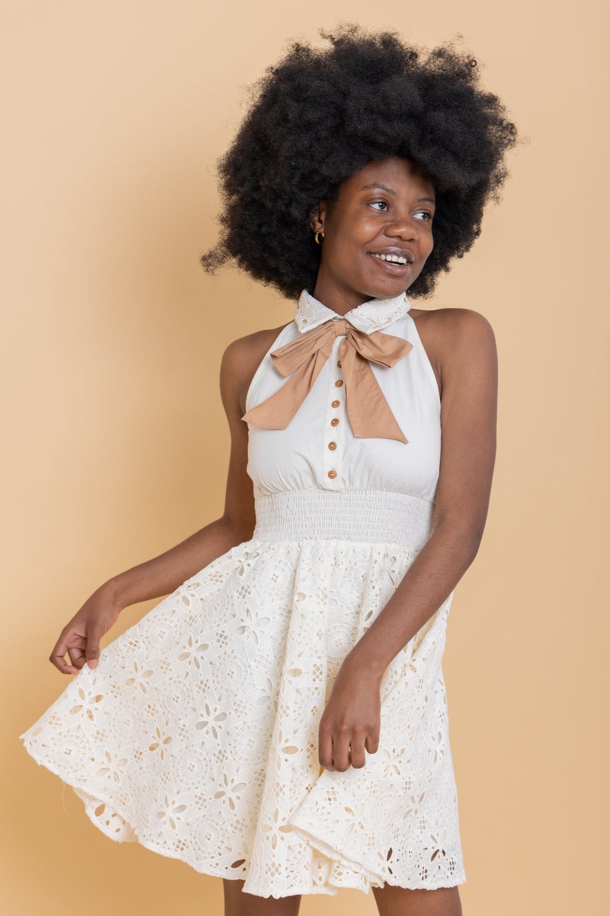 Vintage - Inspired White Dress with Bow Detail - #GT#